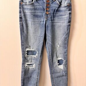 Maurices Button-Fly Distressed, Hi-Rise Skinny Jeans size 8 regular